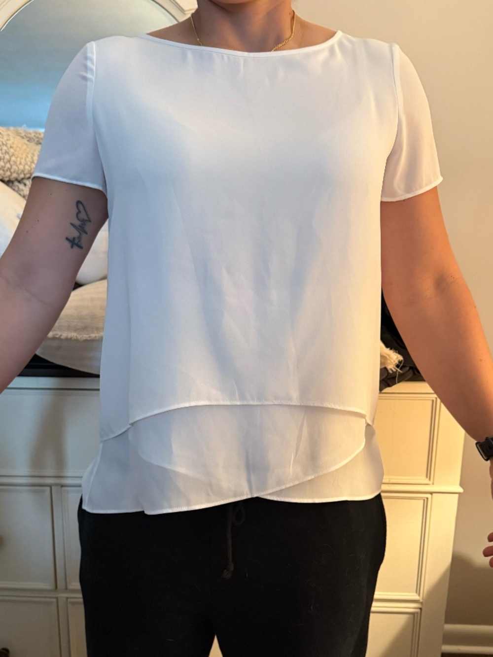 White House Black Market White Layered Blouse|Size 12 NWT|Elegant Short Sleeves